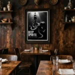 Deep spirits black and white rum print in a black frame