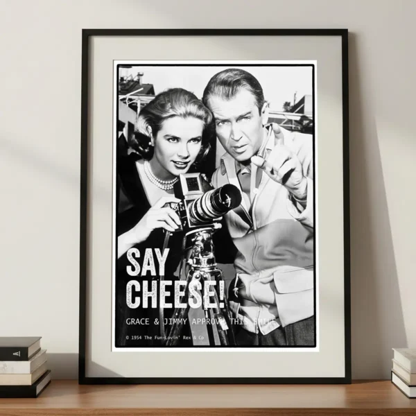 Grace and Jimmy Art Print A3 Frame on Cabinet