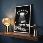Probed Overcharged print on blue wall