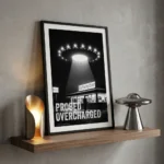 Probed Overcharged print on blue wall