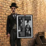 AI generated image of Charlie Chaplin holding Seeress Charlie Chaplin poster