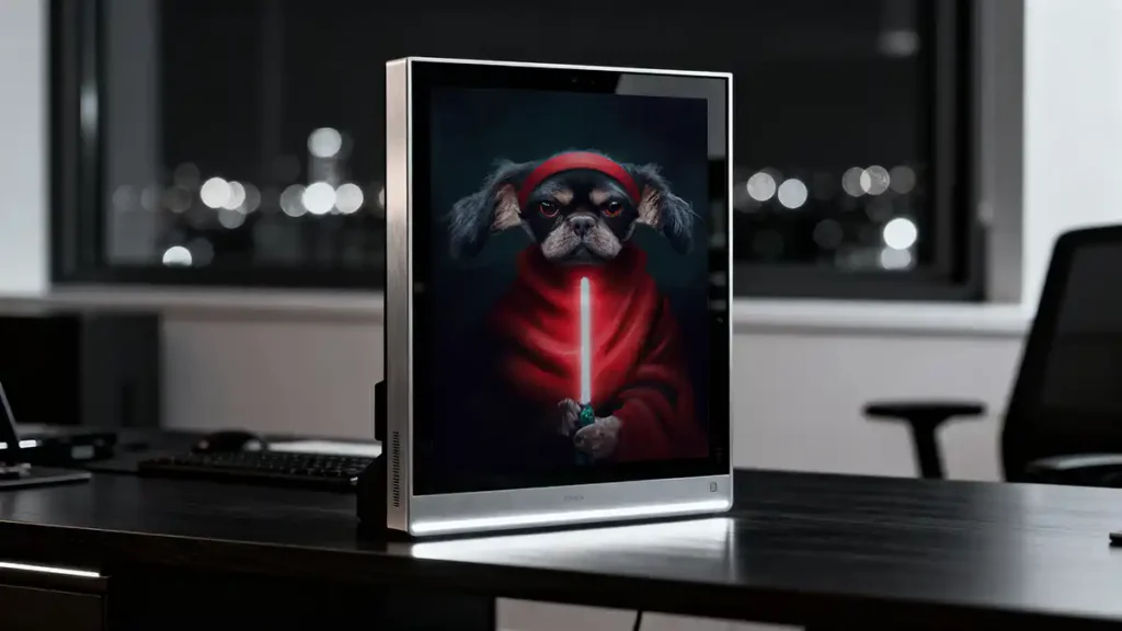 Dog with power sword in digital frame