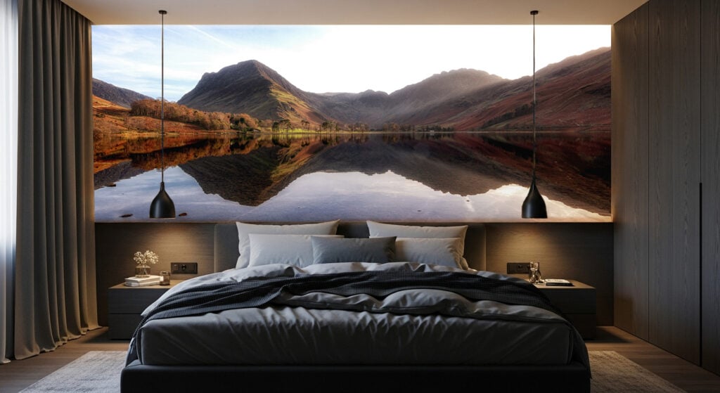 Lake Buttermere Art Print behind bed