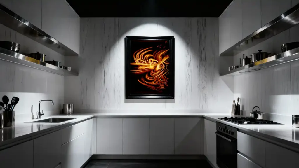 Burn Luminous Art Print hanging in Kitchen
