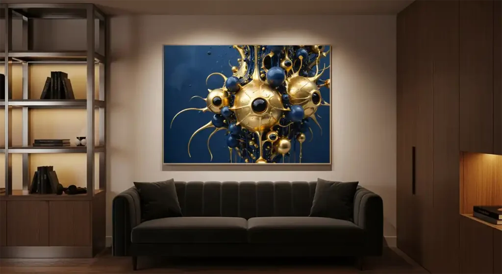 Duncan Young's Gold and Blue Fluid Geometric Abstract Print