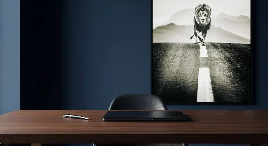 Lion on Open Road Art Print by Seeress