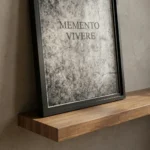 Memento Vivere print on wooden shelf