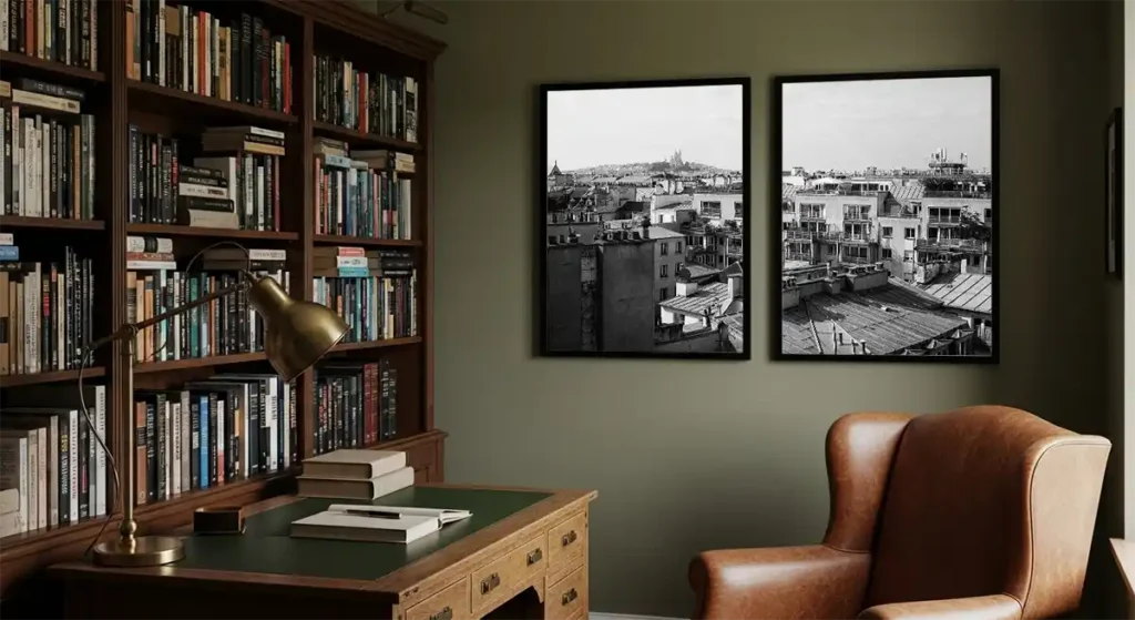 Seeress Paris Rooftops print over two frames