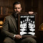 A man holding the print an unfair fight by Rex and co