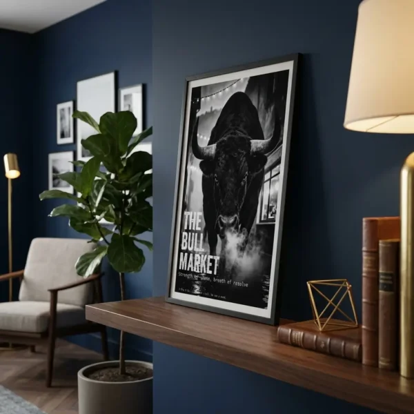 Bull Market print on blue wall