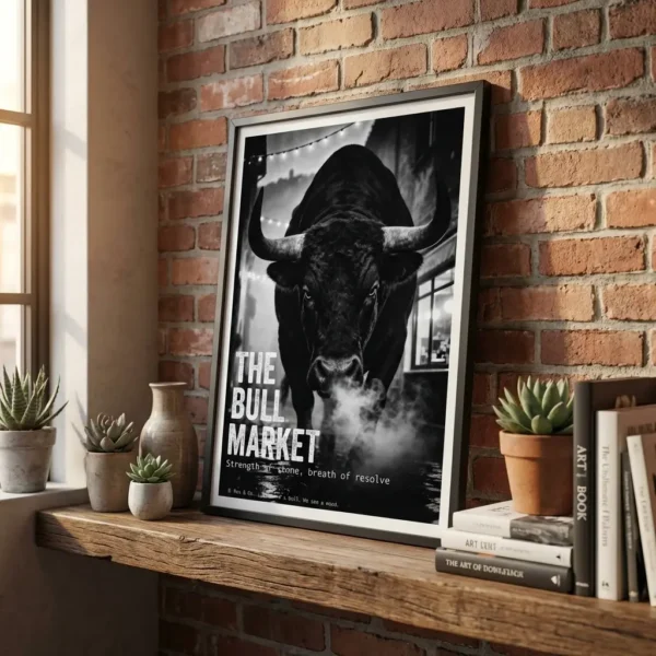 Bull Market print on brick wall