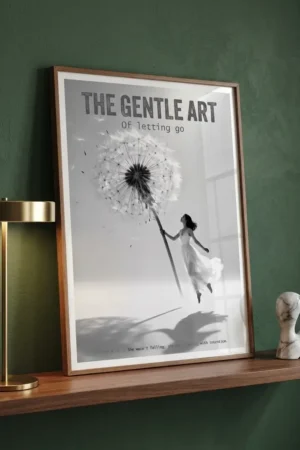 Of Letting Go print against green wall