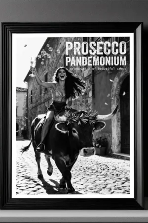 Prosecco Pandemonium Printable black and white art in frame