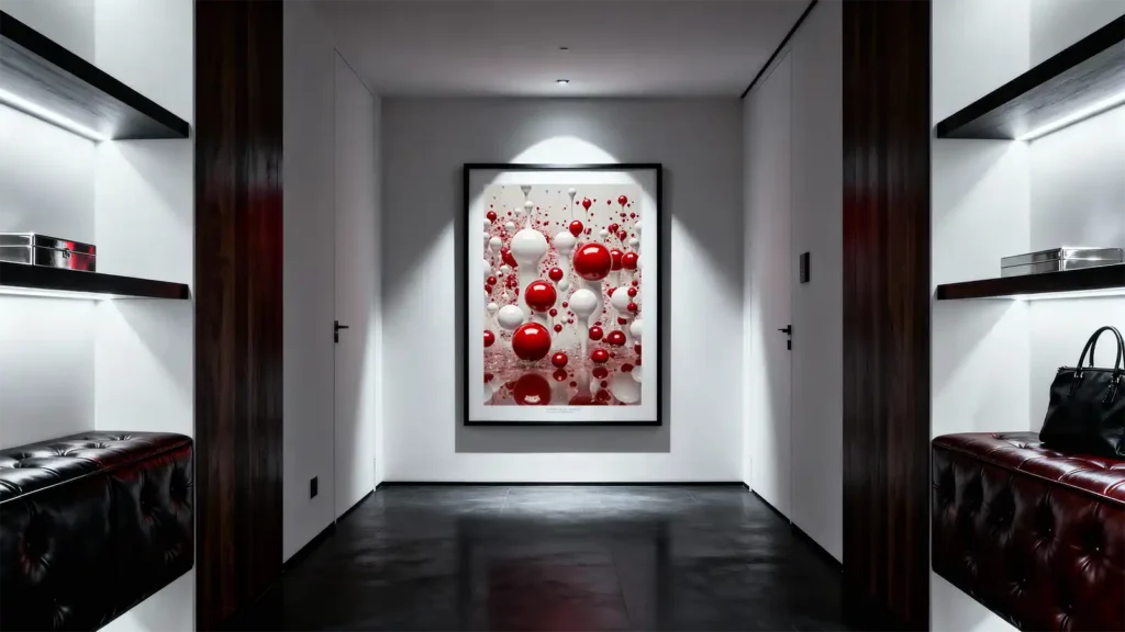 Red Fluidic Digital Abstract Print Conveying the Appearance of Motion by Duncan Young