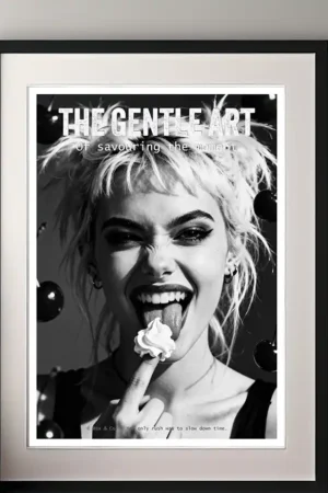 Savouring the Momment print in black frame