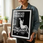 Woman on disco ball swing art print held by a woman