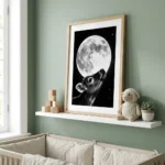 A3 calf and moon print on green wall