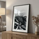 Lauterbrunnen art print leaning against wall