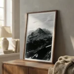The Eiger shot from Grindelwald First Portrait Print on cabinet