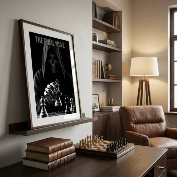 The Final Move art print leaning on white wall