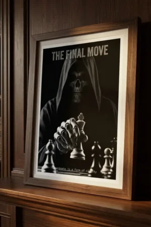 The Final Move art print on wooden cabinet