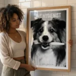 Woman holding the hygienist print by Rex and Co - suitable for download artwork as large