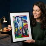 Woman holding Blue Horse I remastered print