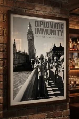 Diplomatic Immunity Alien Art Print in Bar