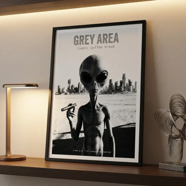 Grey Area art print on shelf