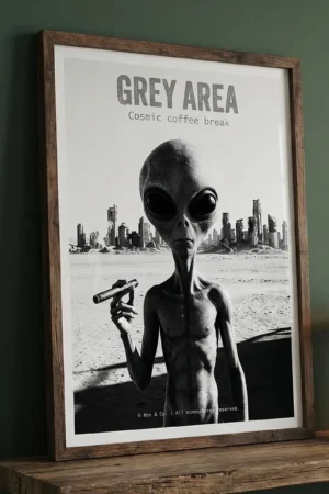 Grey Area print on green wall