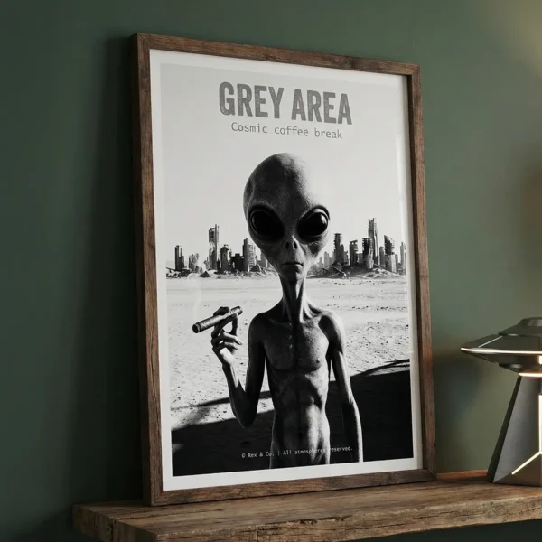 Grey Area print on green wall Grey Area print on green wall