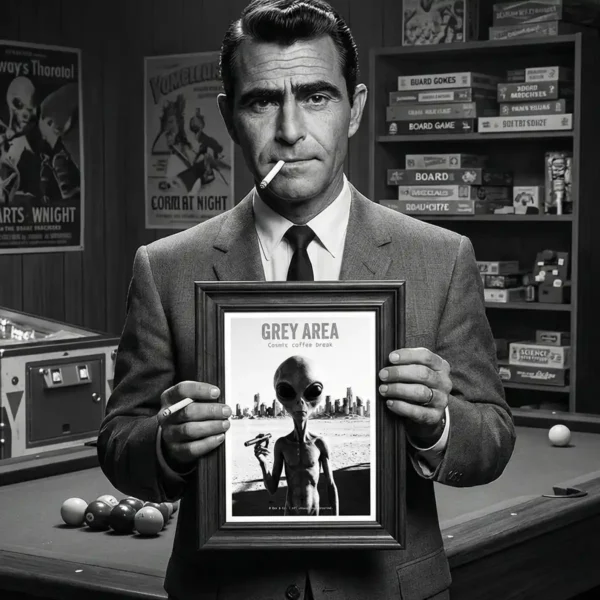 Rod Serling holding Alien Smoking Art Print