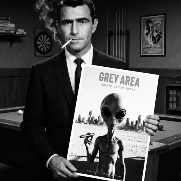 Rod Serling holding Large Alien Smoking Art Print
