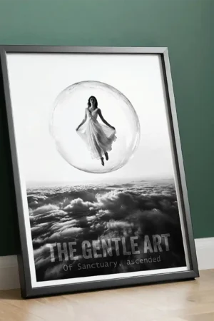 Sanctuary Ascended black and white print against green wall