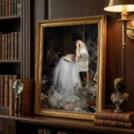 Woman reading after the carnage print in library