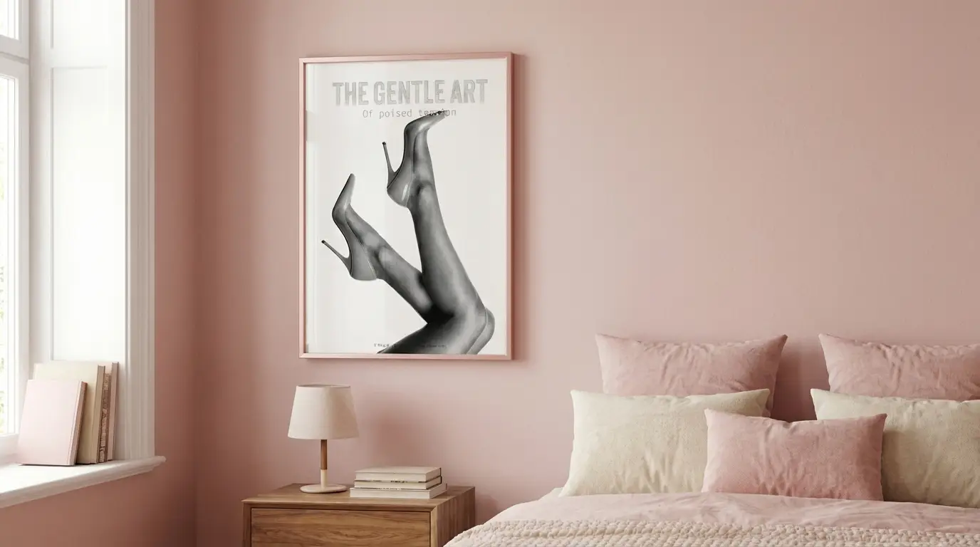 Poised Tension print in pink bedroom