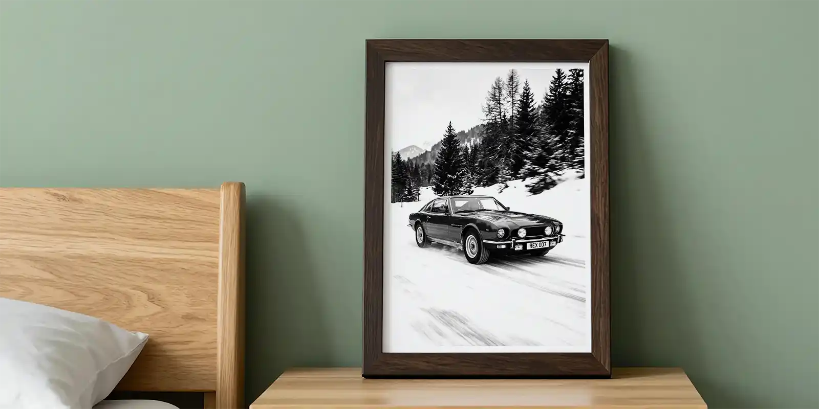 Aston Martin V8 print in bedroom
