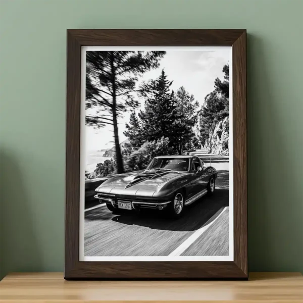 Corvette print against green wall