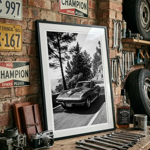 Corvette print by Rex and Co in garage