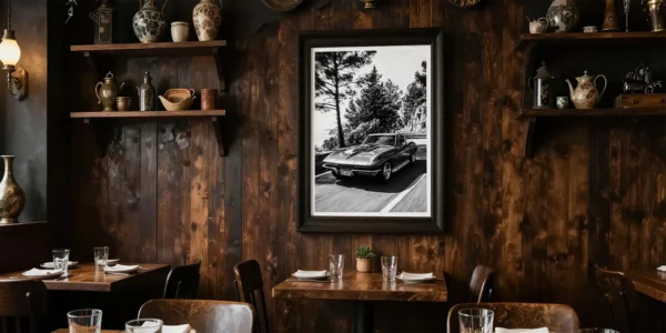 Corvette print on restaurant wall