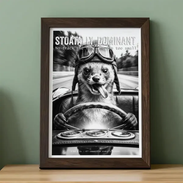 Print of Weasel in a racing car on bedroom drawers