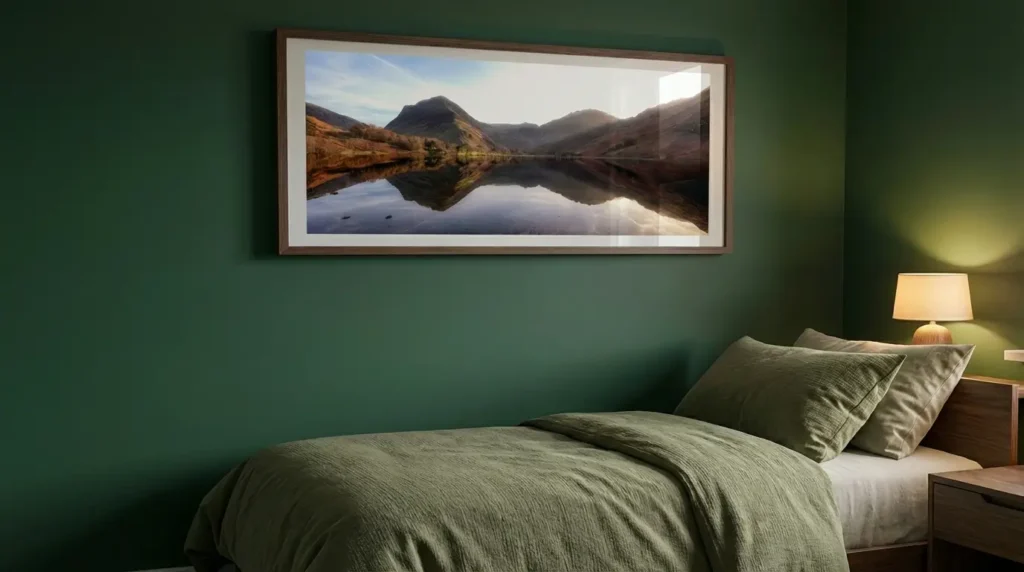 Buttermere Reflections art print in small bedroom