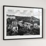 Savoca village black and white digital download print in a black frame.