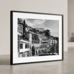 Via Madonna della Rocca black and white digital download print in a black frame.