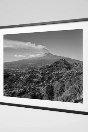 Mount Etna panorama black and white digital download print in a black frame