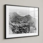 Taormina theatre back view black and white digital download print in a black frame.