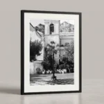 Piazza IX Aprile black and white digital download print in a black frame.
