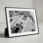 Tilted San Giuseppe facade black and white digital download print in a black frame.